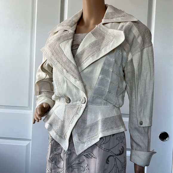 vtg 90s IIF $198 deadstock ivory cream AVANT GARDE blazer jacket S lined - Picture 2 of 13